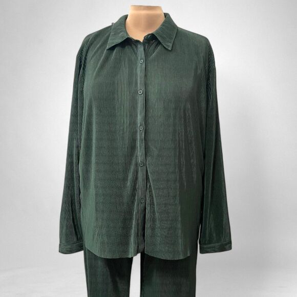 Nine.Eight Plisse Pleat Shirt and Pants Set, Sycamore Green. Size 3X NEW! - Picture 3 of 10